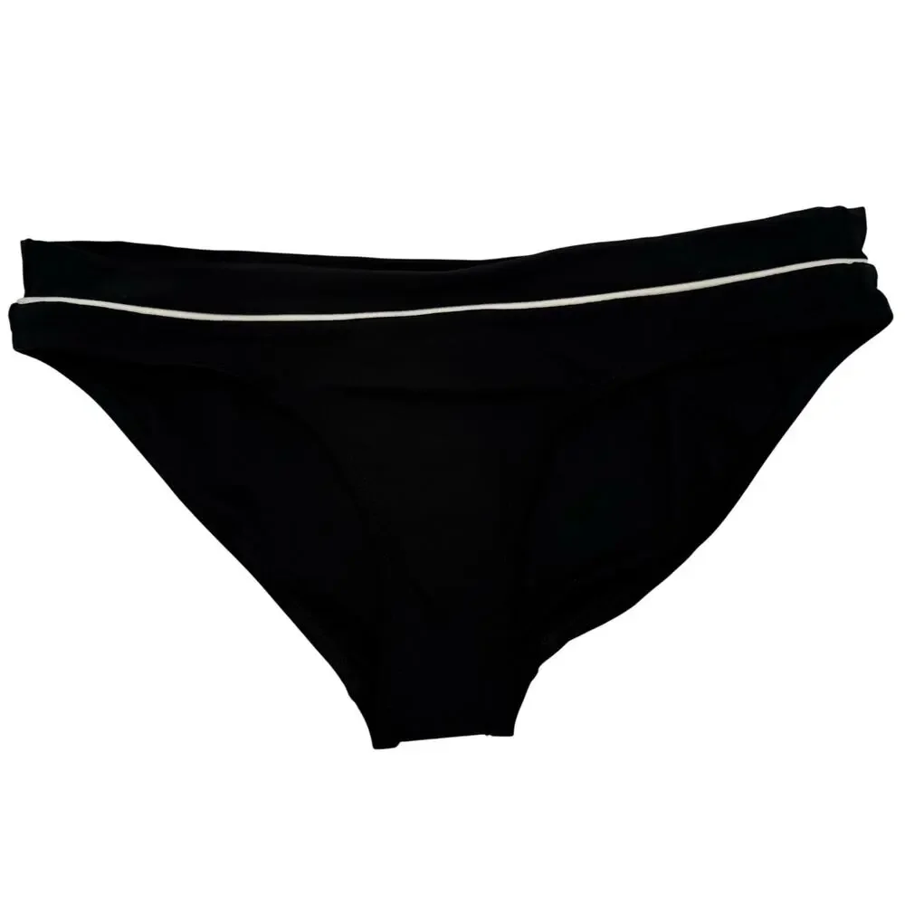 Robin Piccone Malia Banded Bikini Bottoms Size Large NEW Black White Swim NWOT